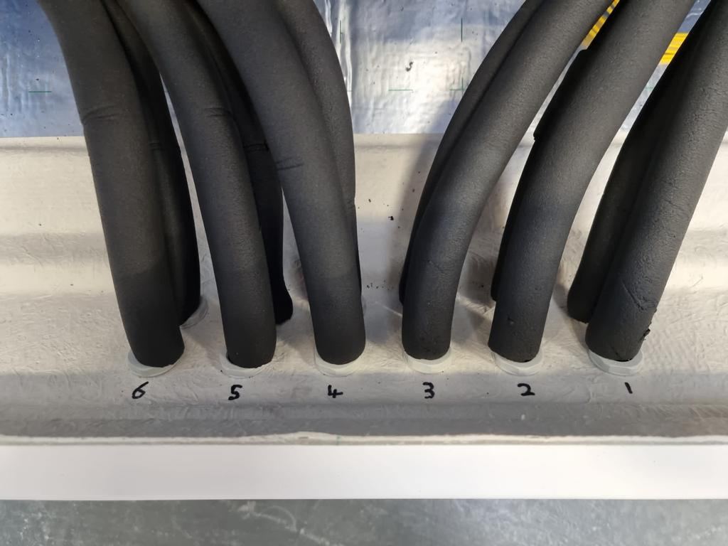 Insulated pipework runs on a commercial installation