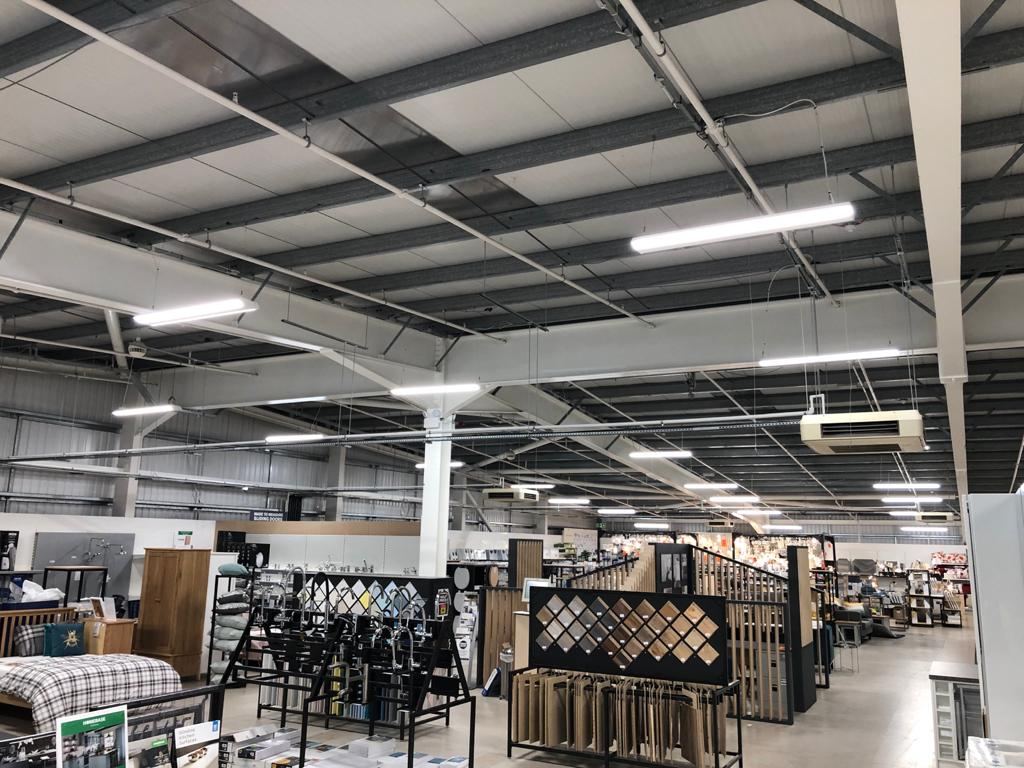 Overhead services installed in a large commercial unit
